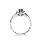 .925 Sterling Silver 6x4mm Pear Sapphire Gemstone with Diamond Accent Fashion Halo Ring (H-I Color, SI1-SI2 Clarity) - Size 7
