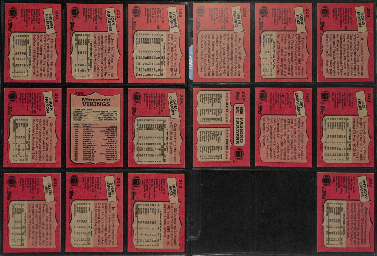 1987 TOPPS Football Minnesota Vikings  Complete Team Set 16/16 Cards 189277