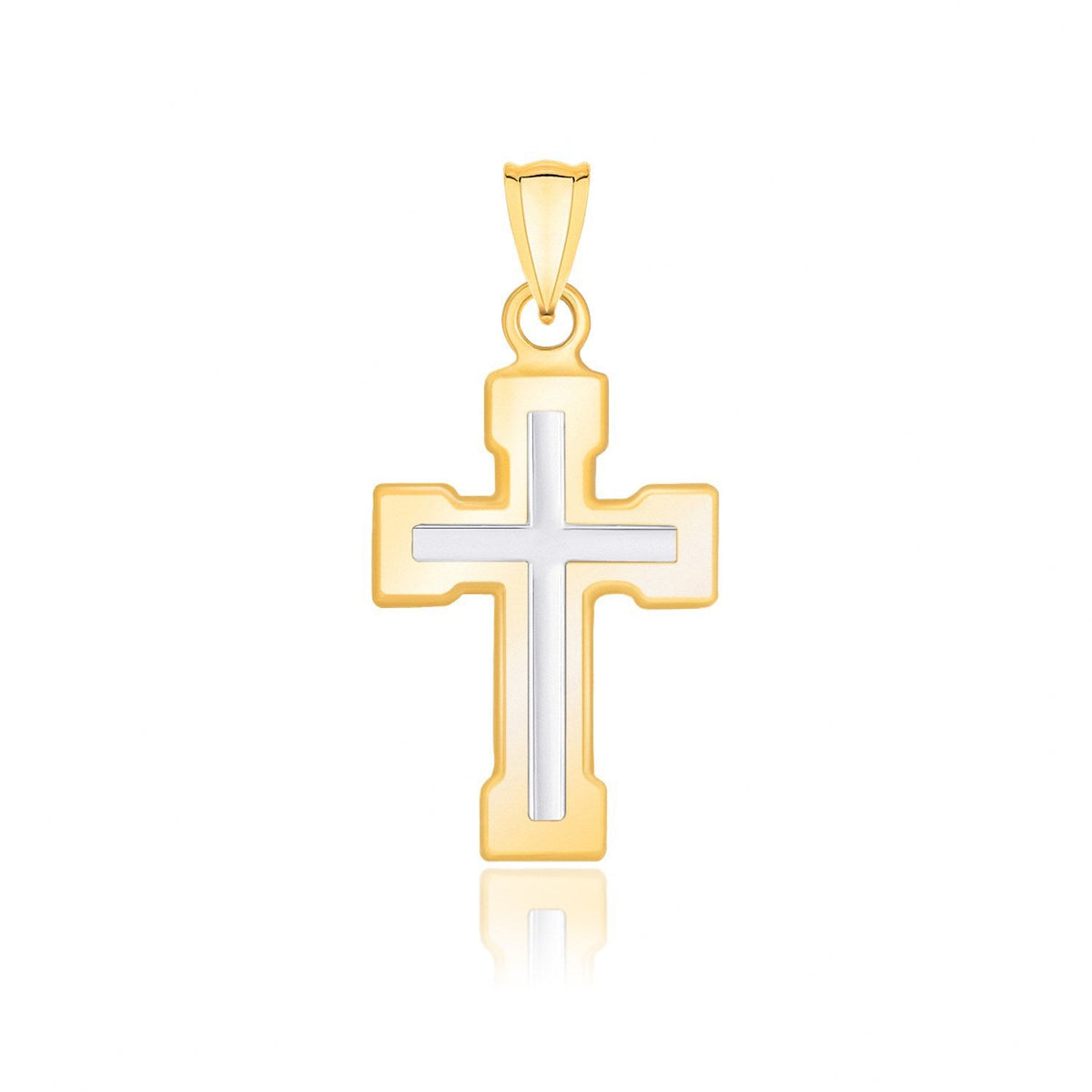 14k Two-Tone Gold Dual Cross Design Pendant with Block Ends