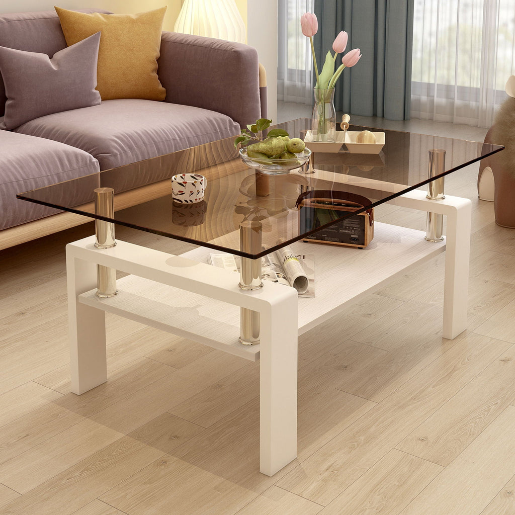 Modern Rectangular Coffee Table With Tempered Transparent