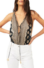 Free People Soul of the Sun Sleeveless Bodysuit in Black Combo, Size Medium