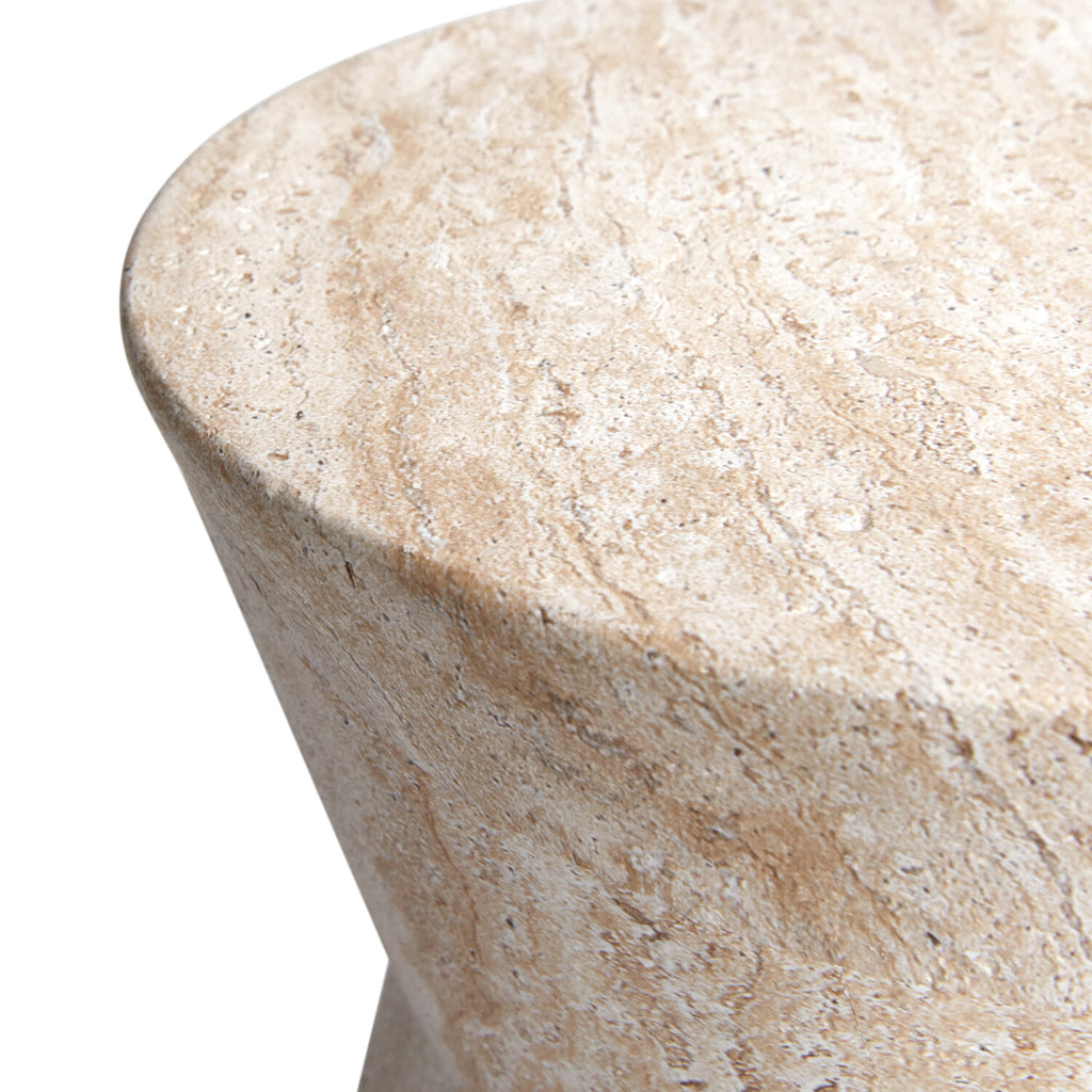 Hourglass Travertine Stone Finish Italian Design MgO Side Accent Table