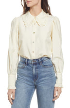 & Other Stories Ruffle Collar Silk Button-Up Shirt in Off white, Size 2