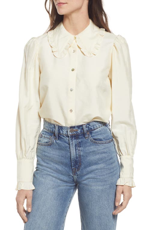 & Other Stories Ruffle Collar Silk Button-Up Shirt in Off white, Size 2