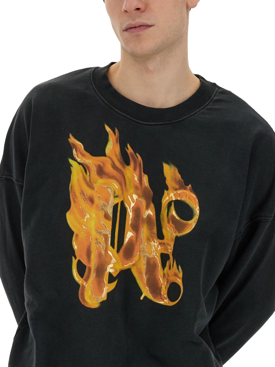 Palm Angels Men "Burning Monogram" Print Sweatshirt