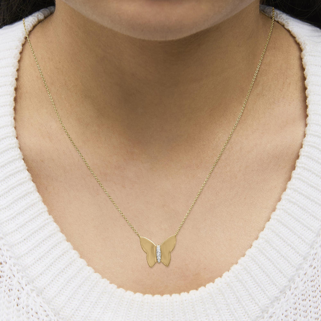 Gold Vermeil Diamond Accent Butterfly Pendant Necklace