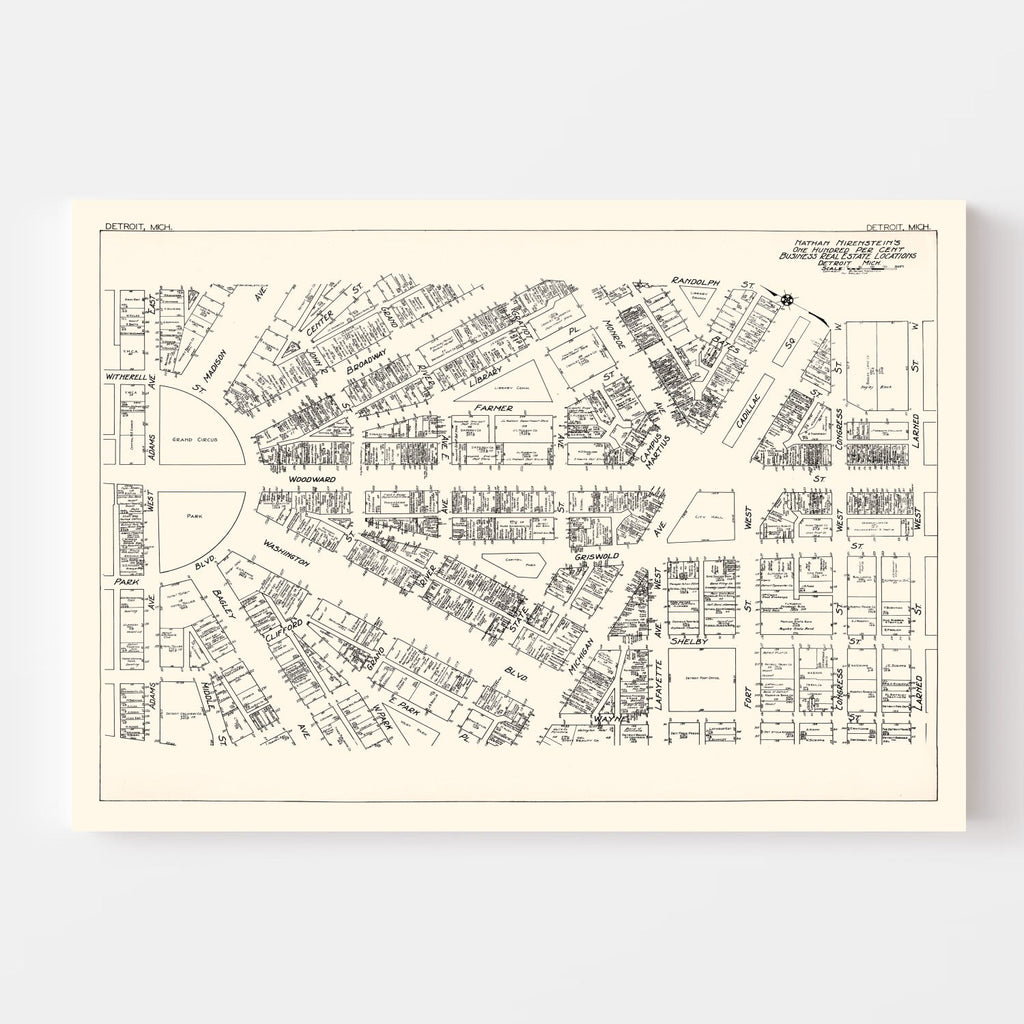 Vintage Map of Detroit, MI Business Section 1929