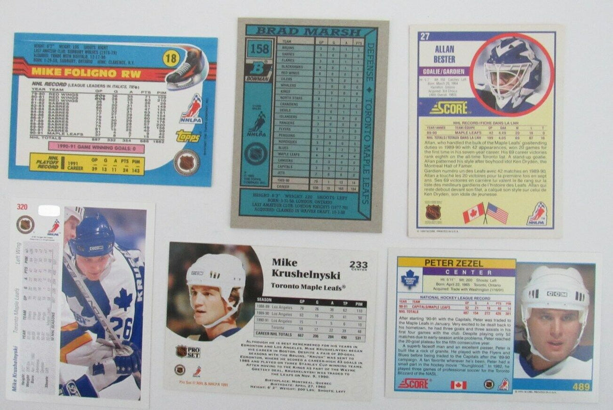 Lot of 6 Signed/Autographed Toronto Maple leafs 1990-91 NHL Trading Cards 159401