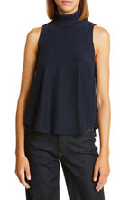 Cinq à Sept Lonny Sleeveless Turtleneck Silk Top in Navy, Size Small
