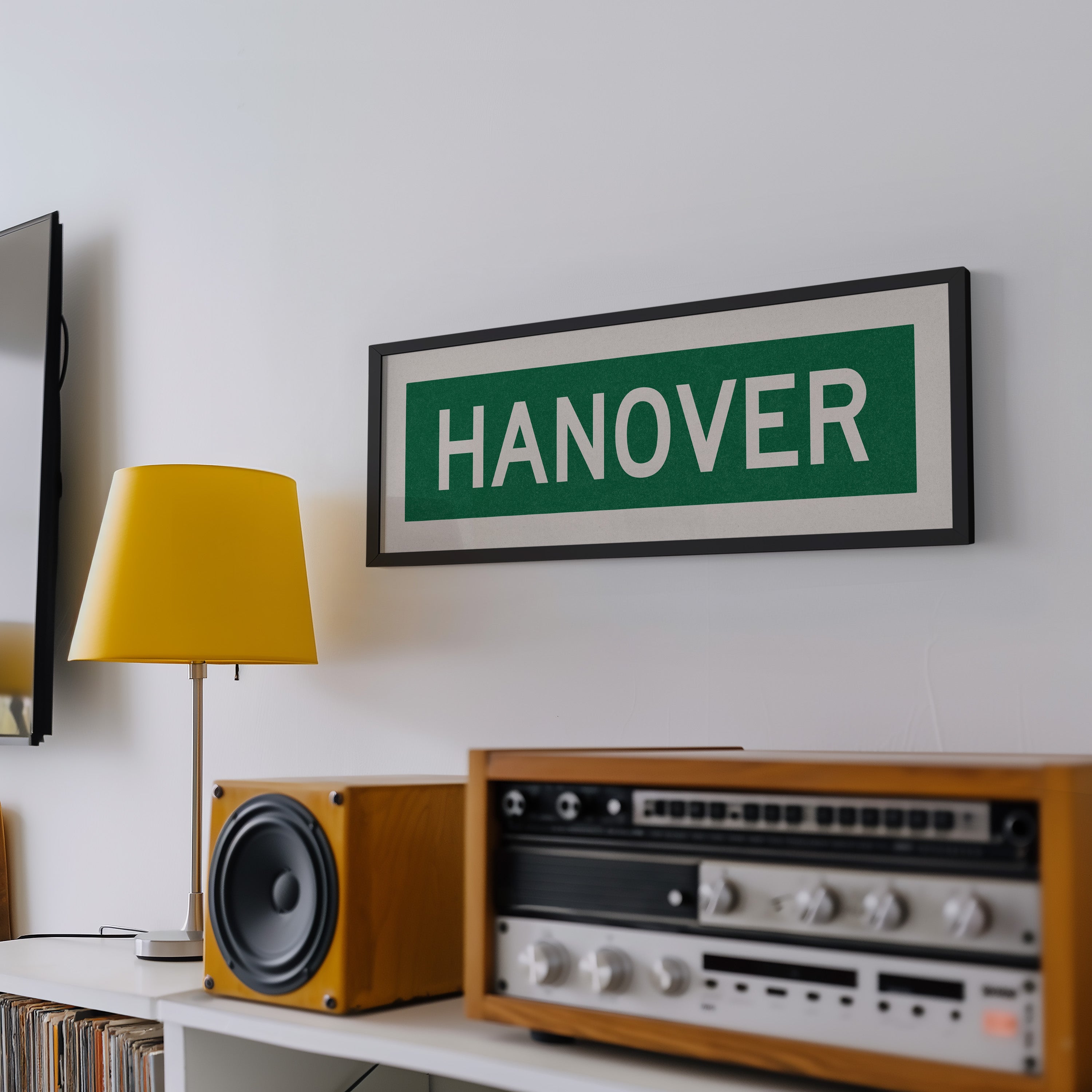 Framed Hanover Green and White Bus Scroll