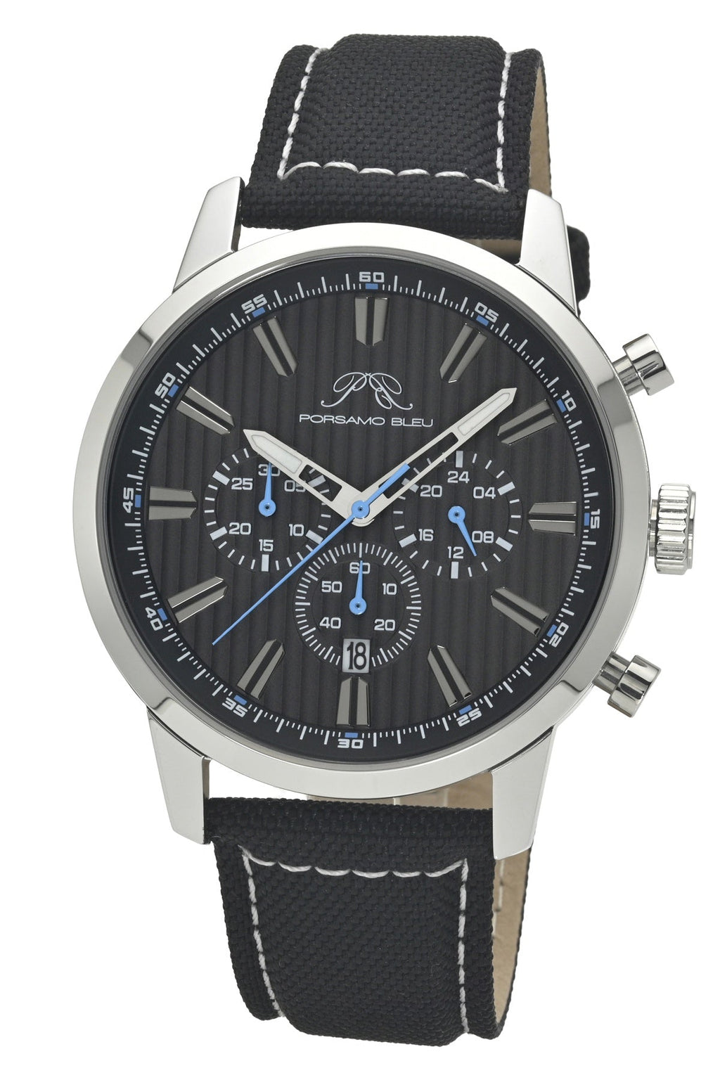 Porsamo Bleu Ryder Chronograph Canvas Silver Tone Grey and Black Men's Watch 1521ARYF