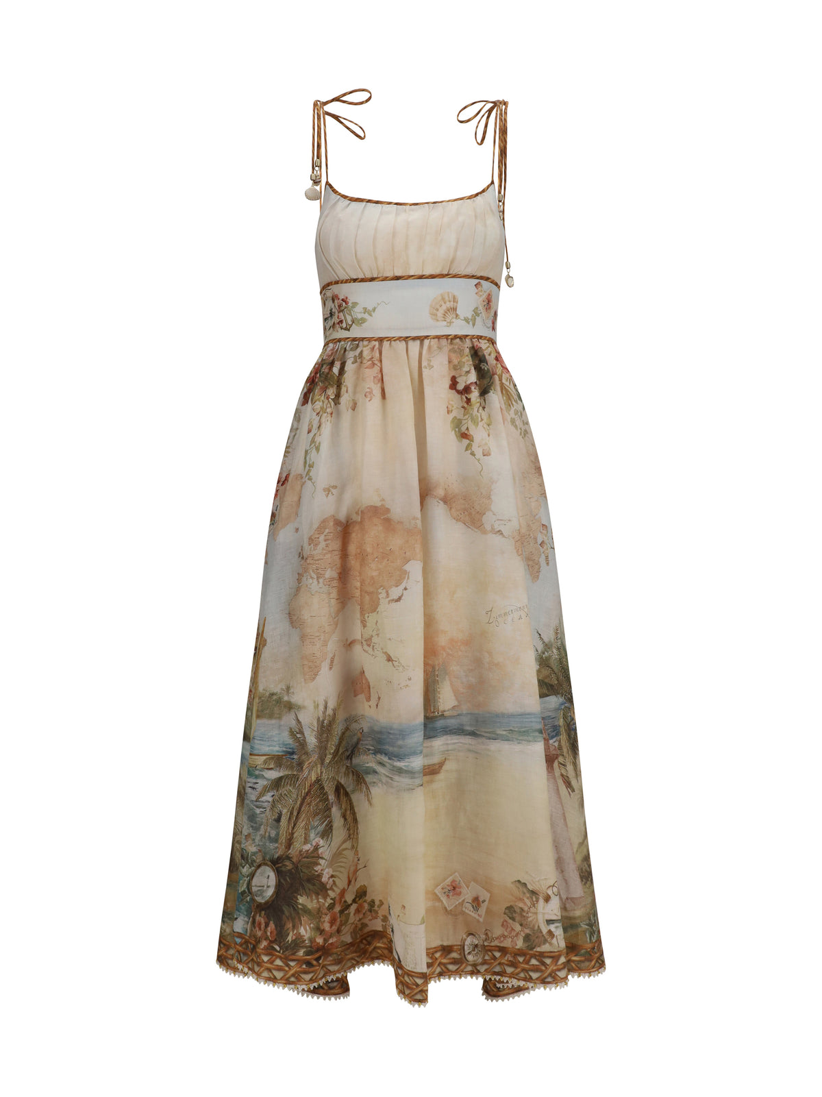 Dress Mahon Linen Island Map Blue