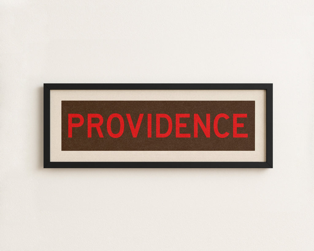 Framed Providence Brown and Red Bus Scroll