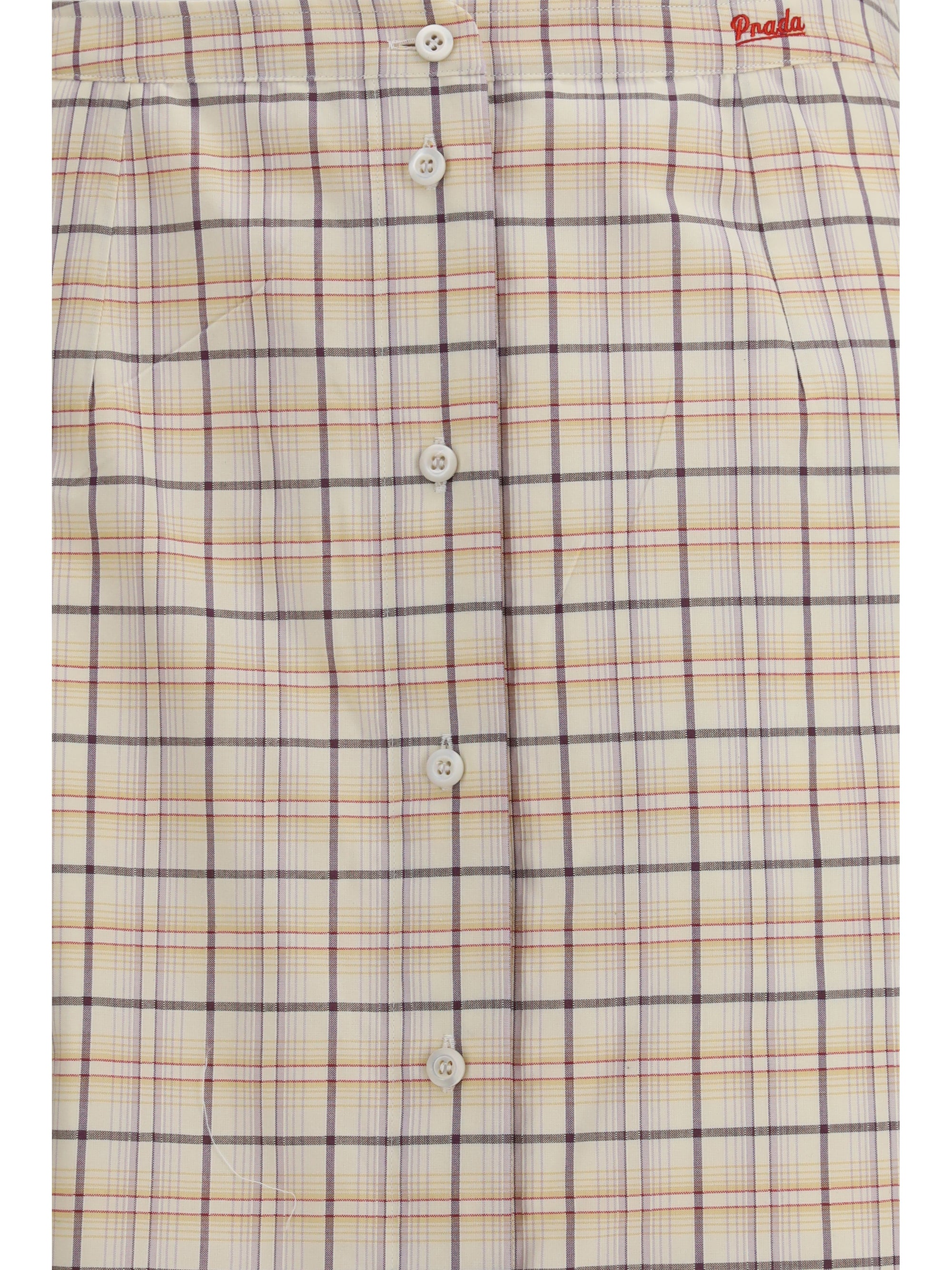 Skirt Checked Cotton Poplin Natural/Lilac