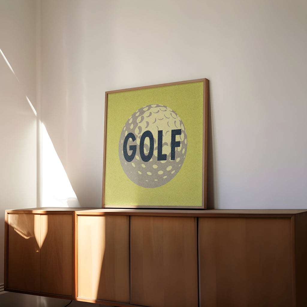 Retro Golf Ball Art Print Lemon Yellow