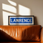 Framed Lawrence Blue Bus Scroll
