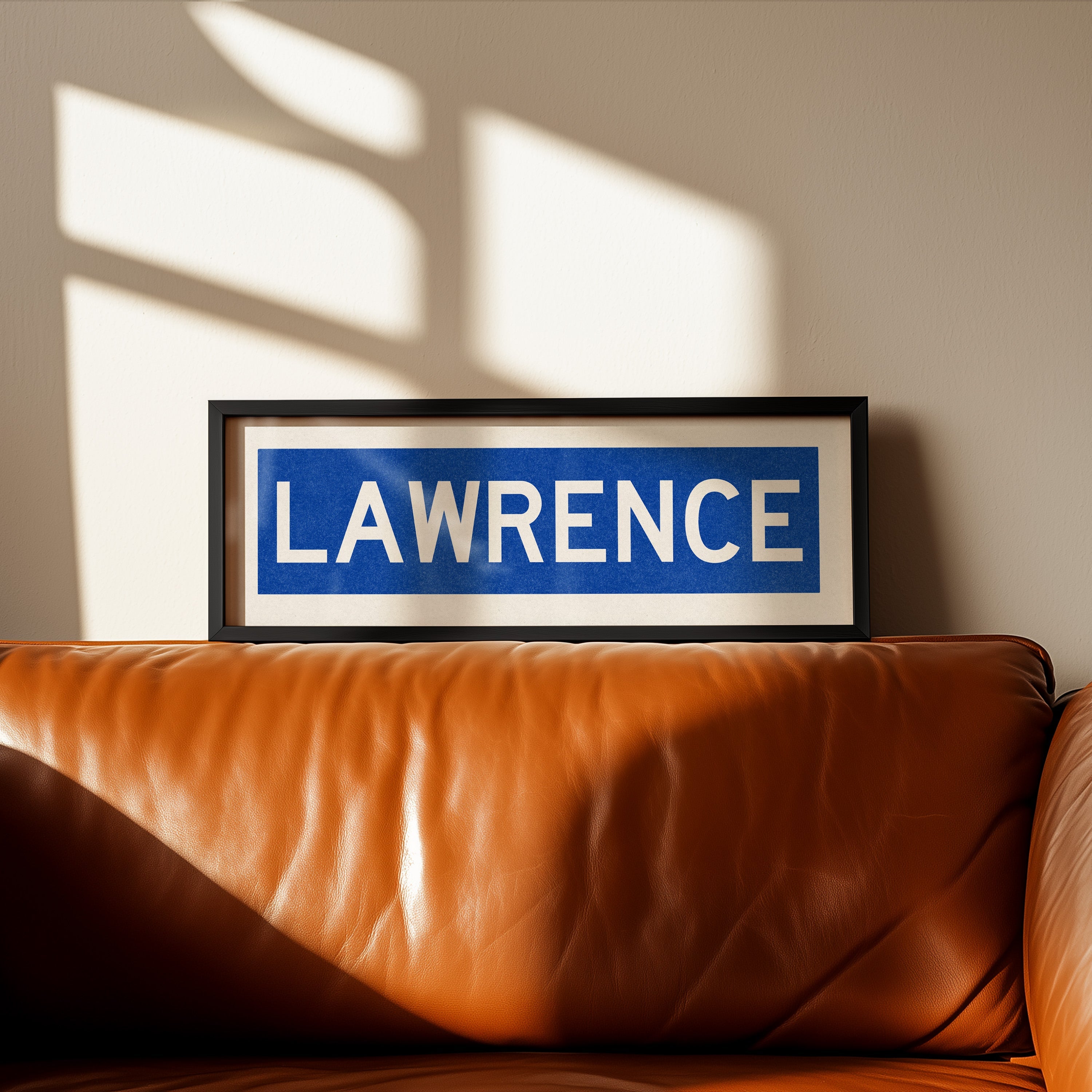 Framed Lawrence Blue Bus Scroll