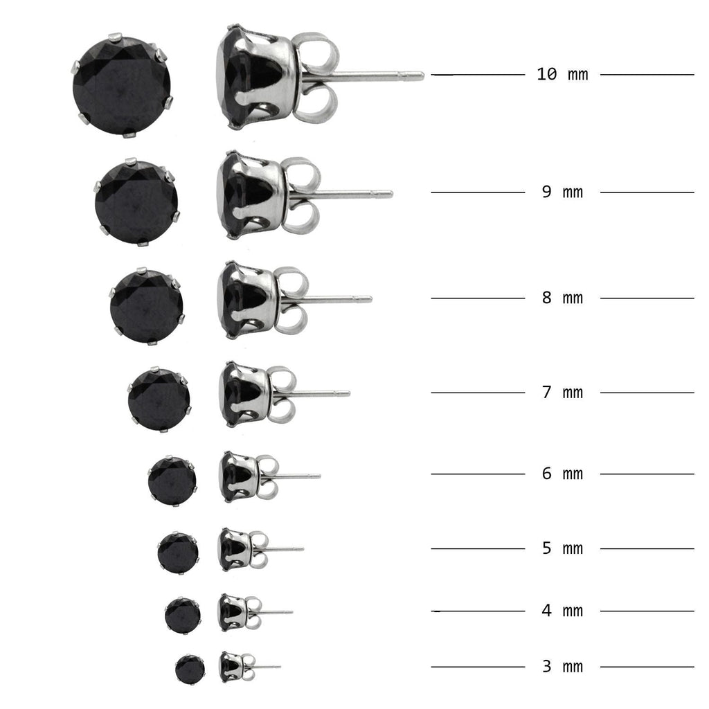 Cubic Zirconia Round Black Stud Earrings Set Of 4 Stainless Steel Jewelry Men Women