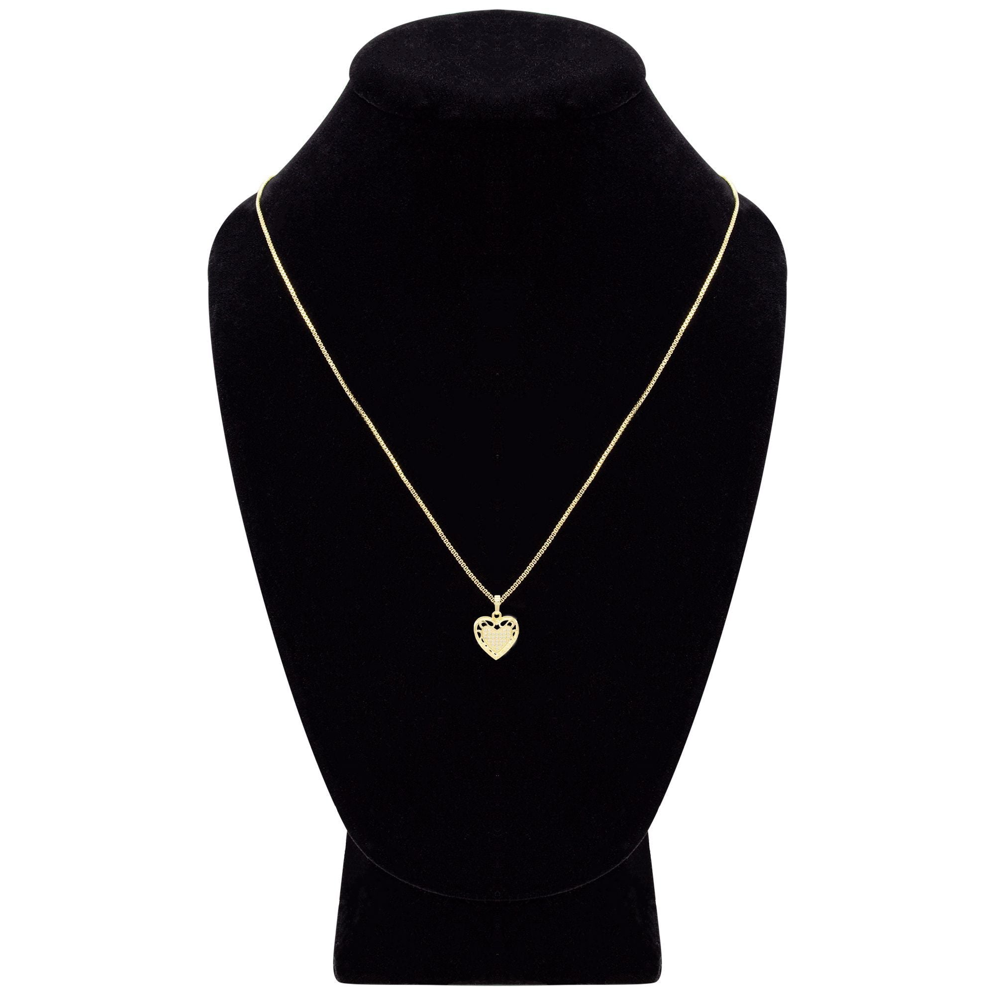 Cubic Zirconia 14K Gold Filled Hollow Heart Pendant Necklace Set
