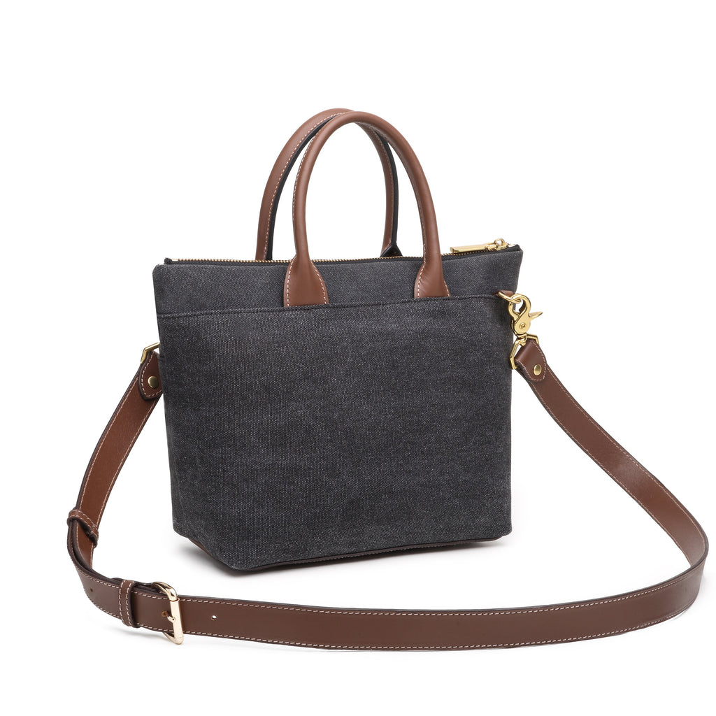 Dot Tote | Black Washed Canvas + Brown