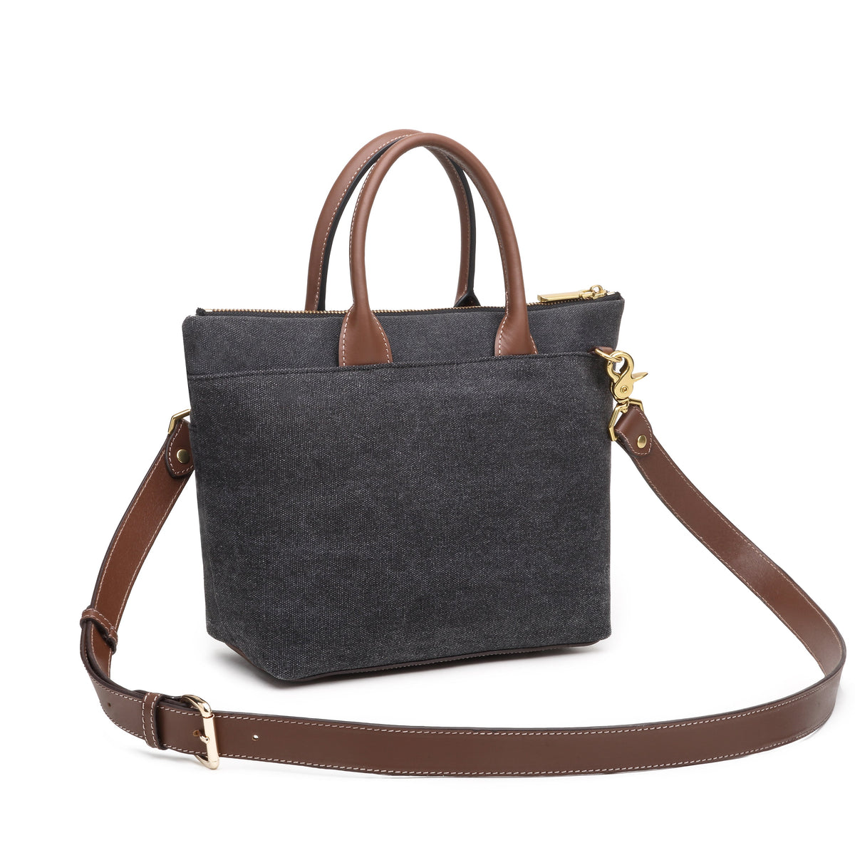 Dot Tote | Black Washed Canvas + Brown