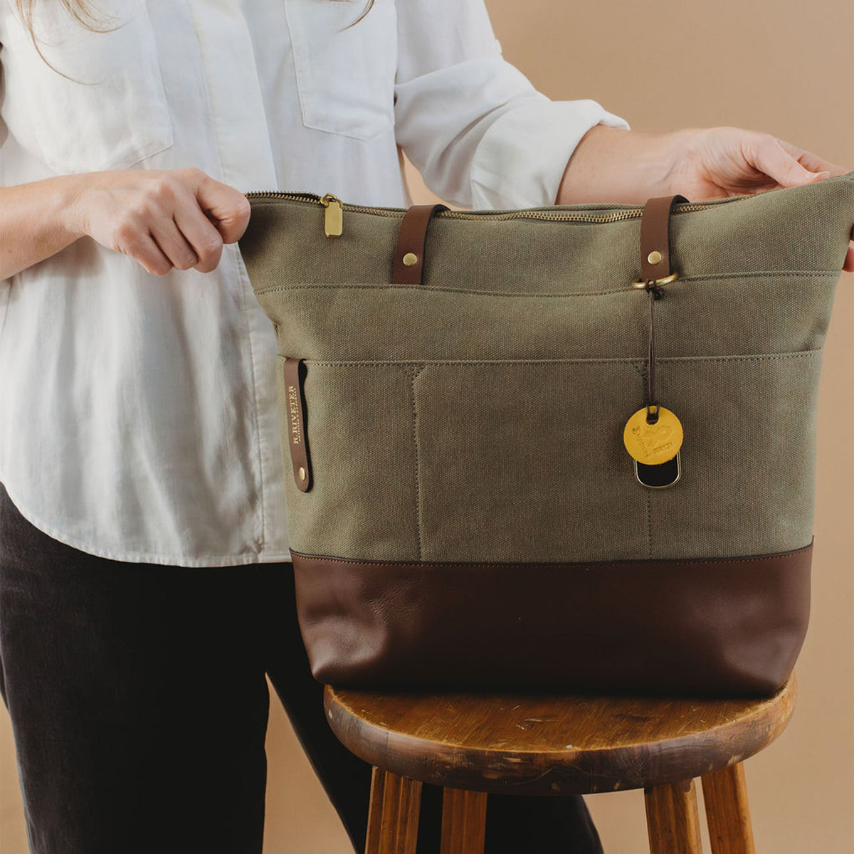 Harriet Tote Bag | Fatigue Washed Canvas + Brown Leather