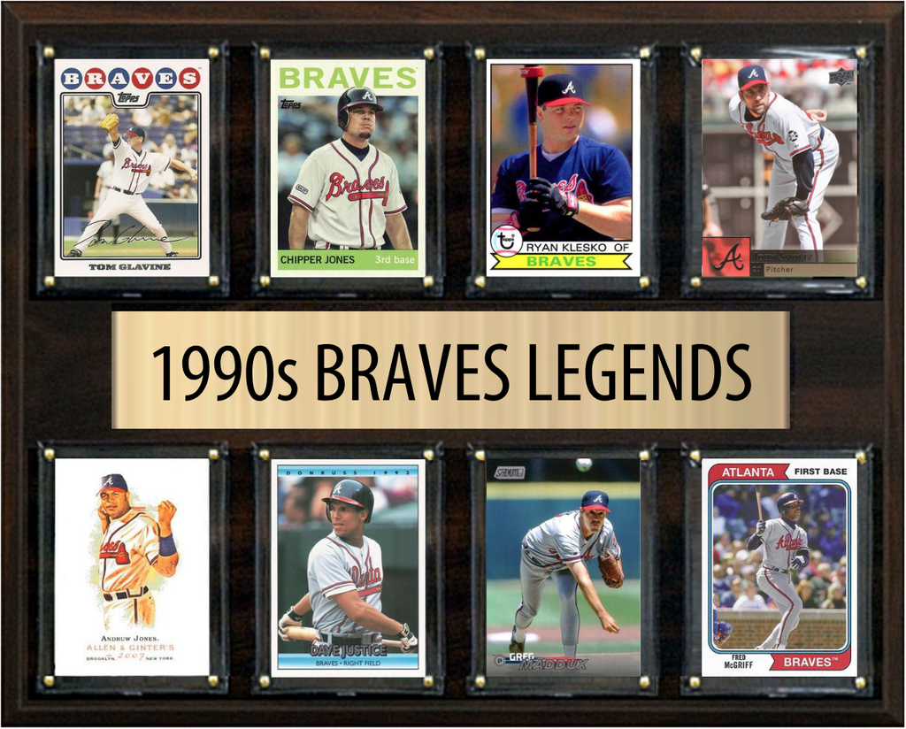 1990s Atlanta Braves Fan Gift Plaque 12x15 8 Cards Topps Bowman 2024 2025 2026 Maddux Chipper Glavine