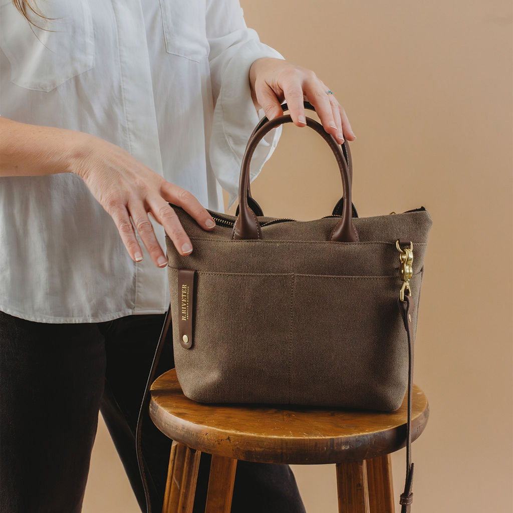 Dot Tote | Chocolate Washed Canvas + Brown Leather