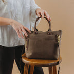 Dot Tote | Chocolate Washed Canvas + Brown Leather