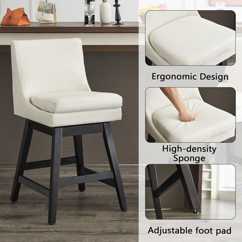 Upholstered Swivel Bar Stools With (Set of 2) - Cream White