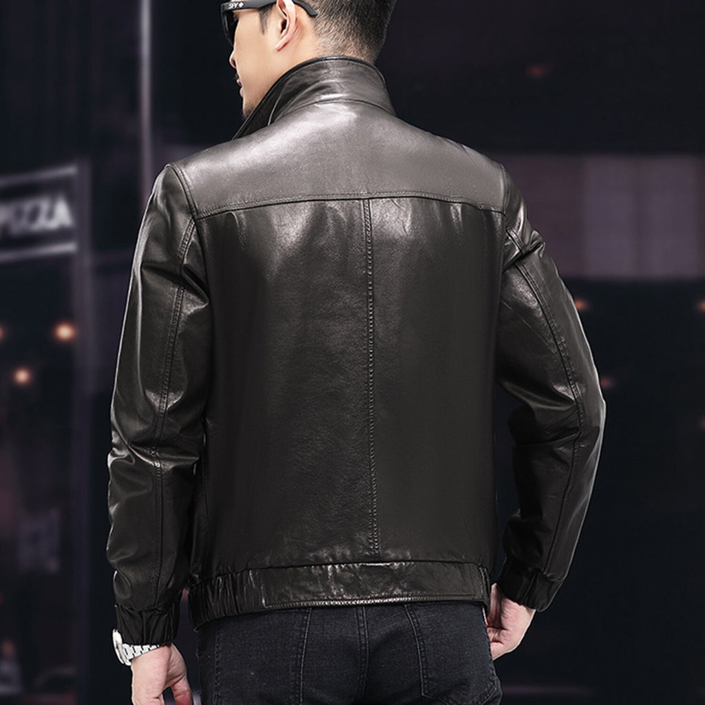 Racer Leather Jacket with Duckdown Lining  // Black