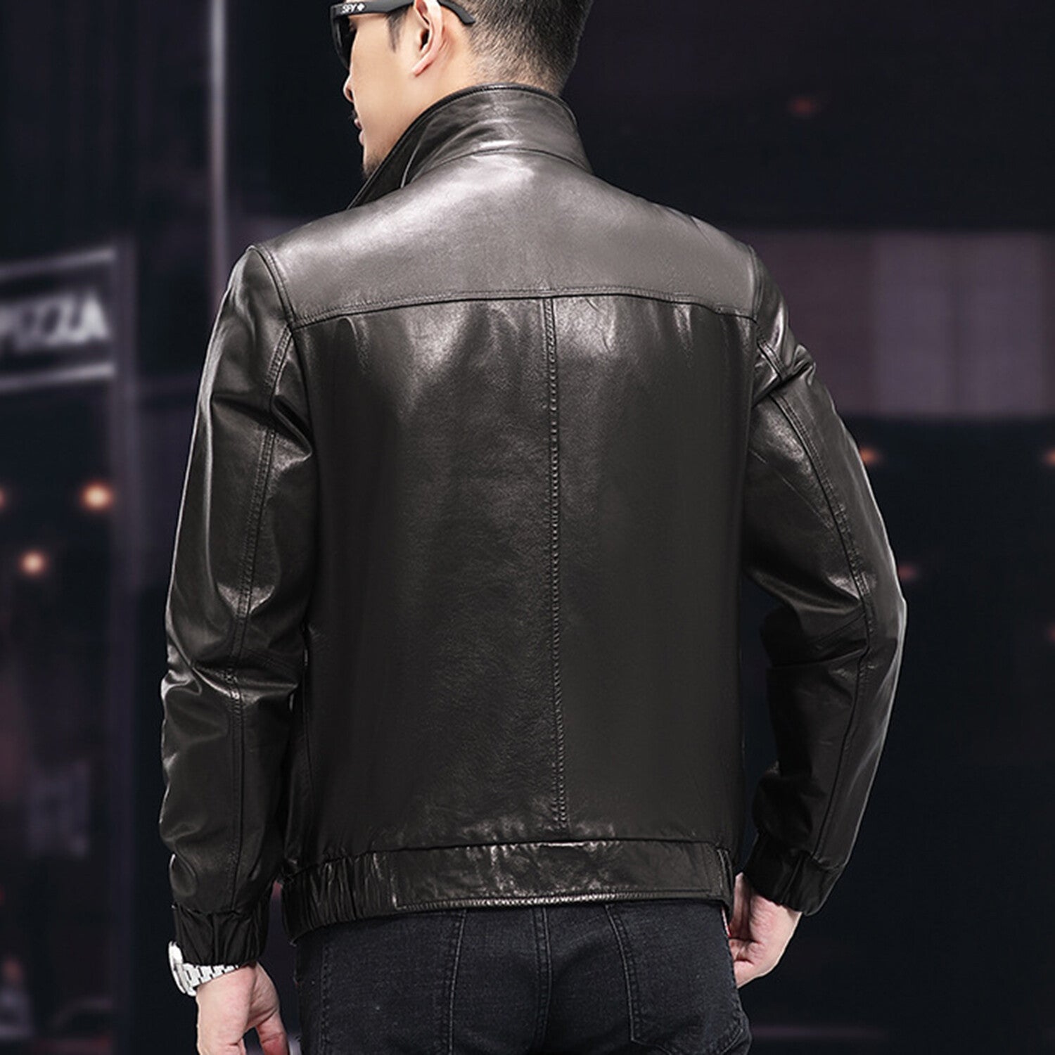 Racer Leather Jacket with Duckdown Lining  // Black