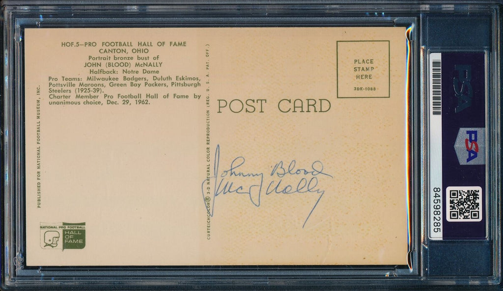 Johnny Blood McNally HOF twice autographed postcard (PSA/DNA 8 NM-MT) 178034