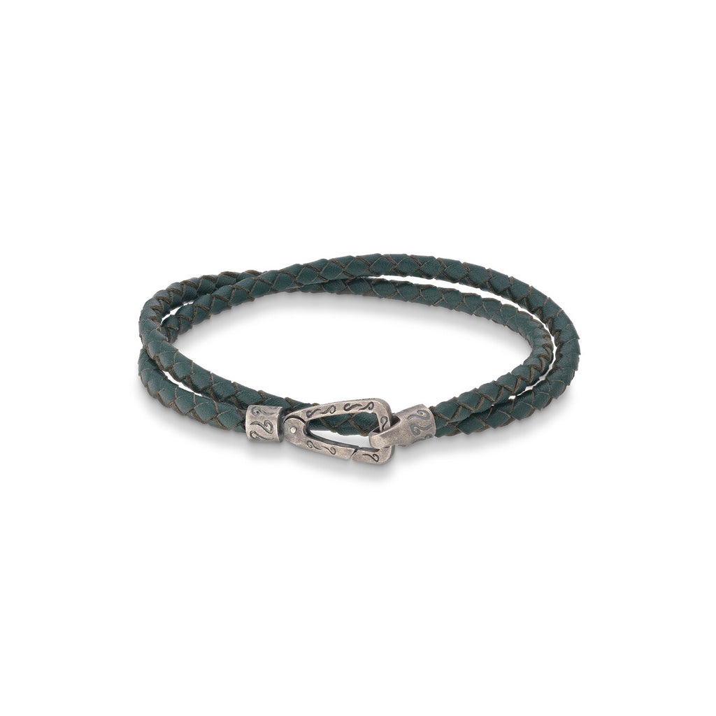 Lash Double Wrap Woven Leather Bracelet // Green