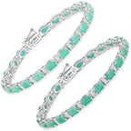 10.47 Carat Genuine Emerald and White Topaz .925 Sterling Silver Bracelet