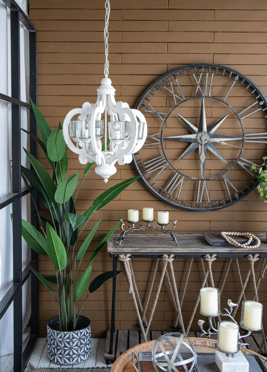Farmhouse Chandelier, 6 Light Wood Chandelier Living Room Entryway