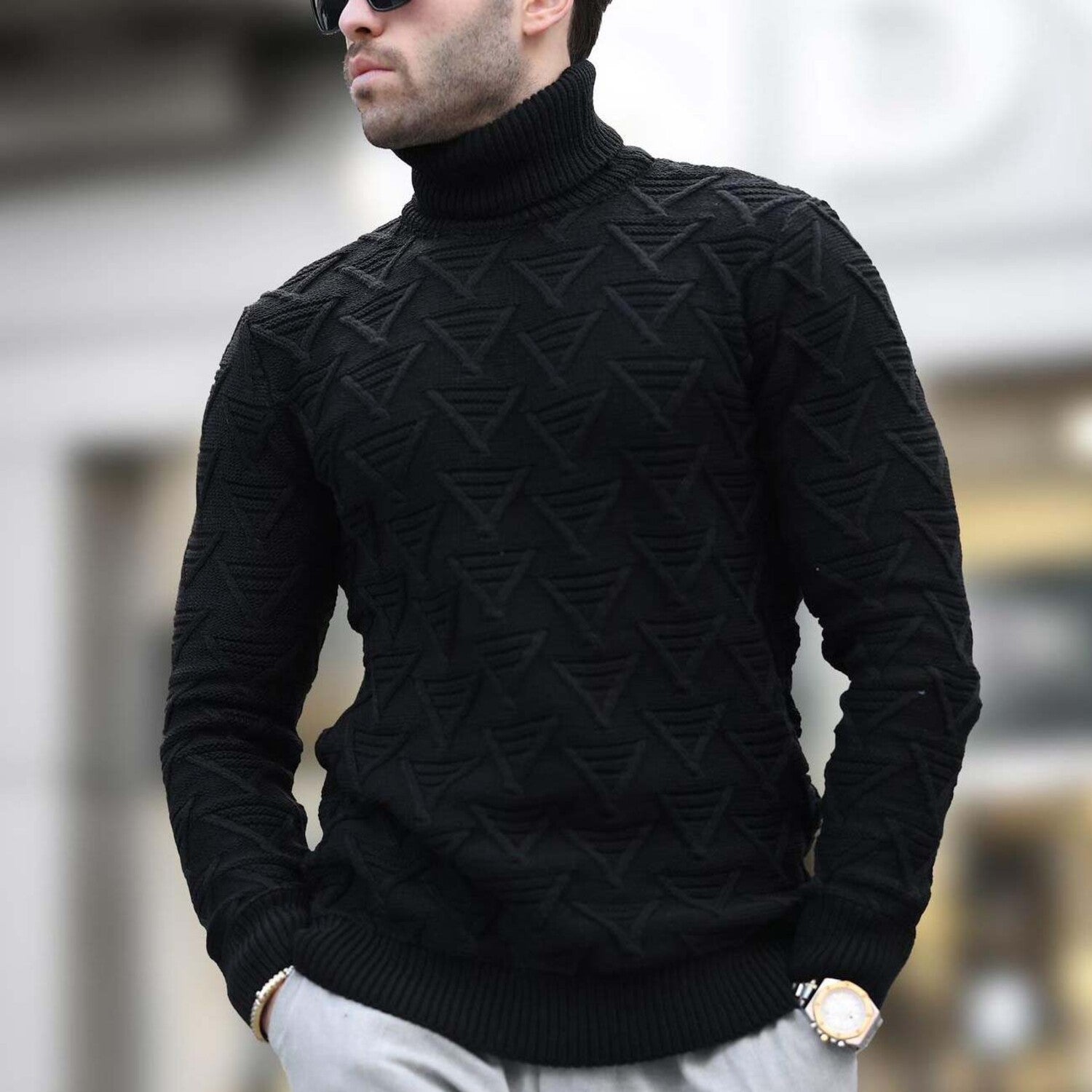 Turtleneck Cableknit Sweater // Black