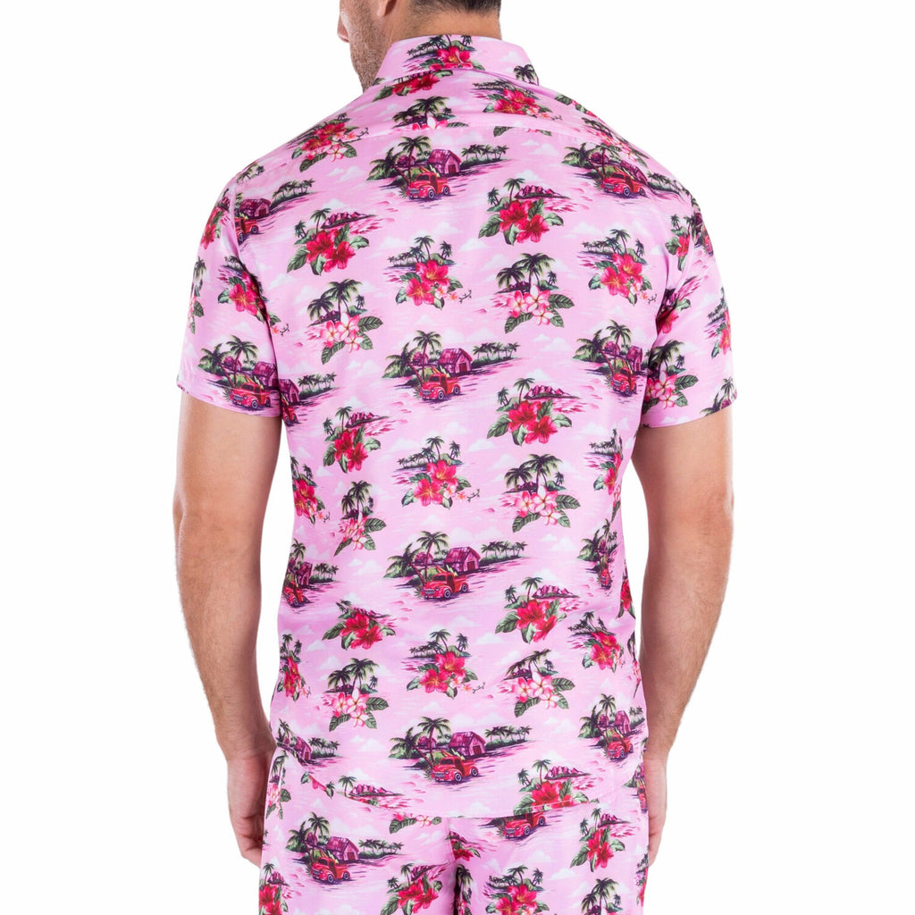 Island Time Short Sleeve Button Up Shirt // Pink