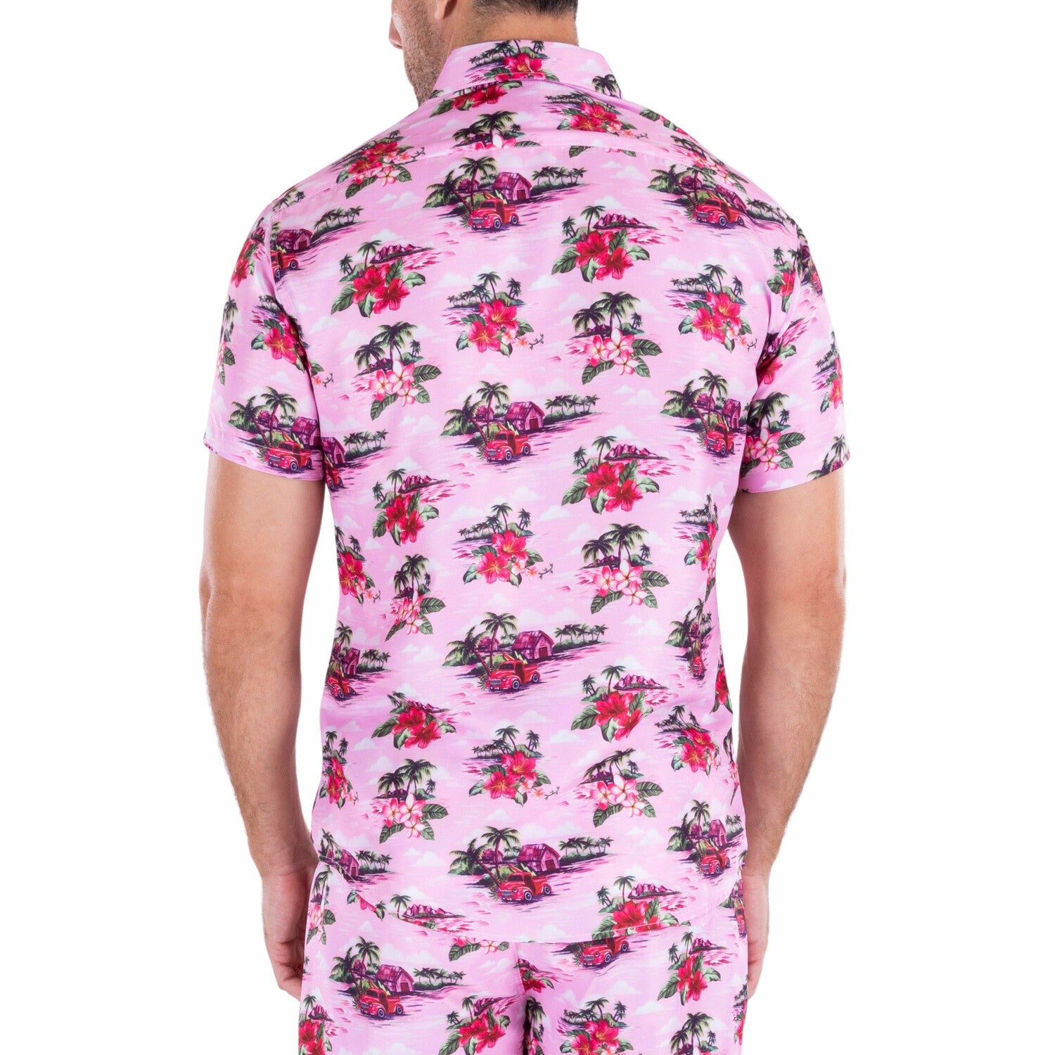 Island Time Short Sleeve Button Up Shirt // Pink