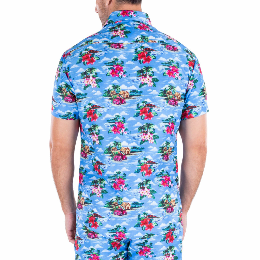 Island Time Short Sleeve Button Up Shirt // Blue