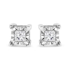 .925 Sterling Silver 1/2 Cttw Miracle Set Princess-cut Diamond Solitaire Stud Earrings (I-J Color, SI1-SI2 Clarity)