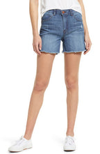 Wit & Wisdom 'Ab'Solution Scallop Hem High Waist Denim Shorts in Mble-Mid Blue, Size 2