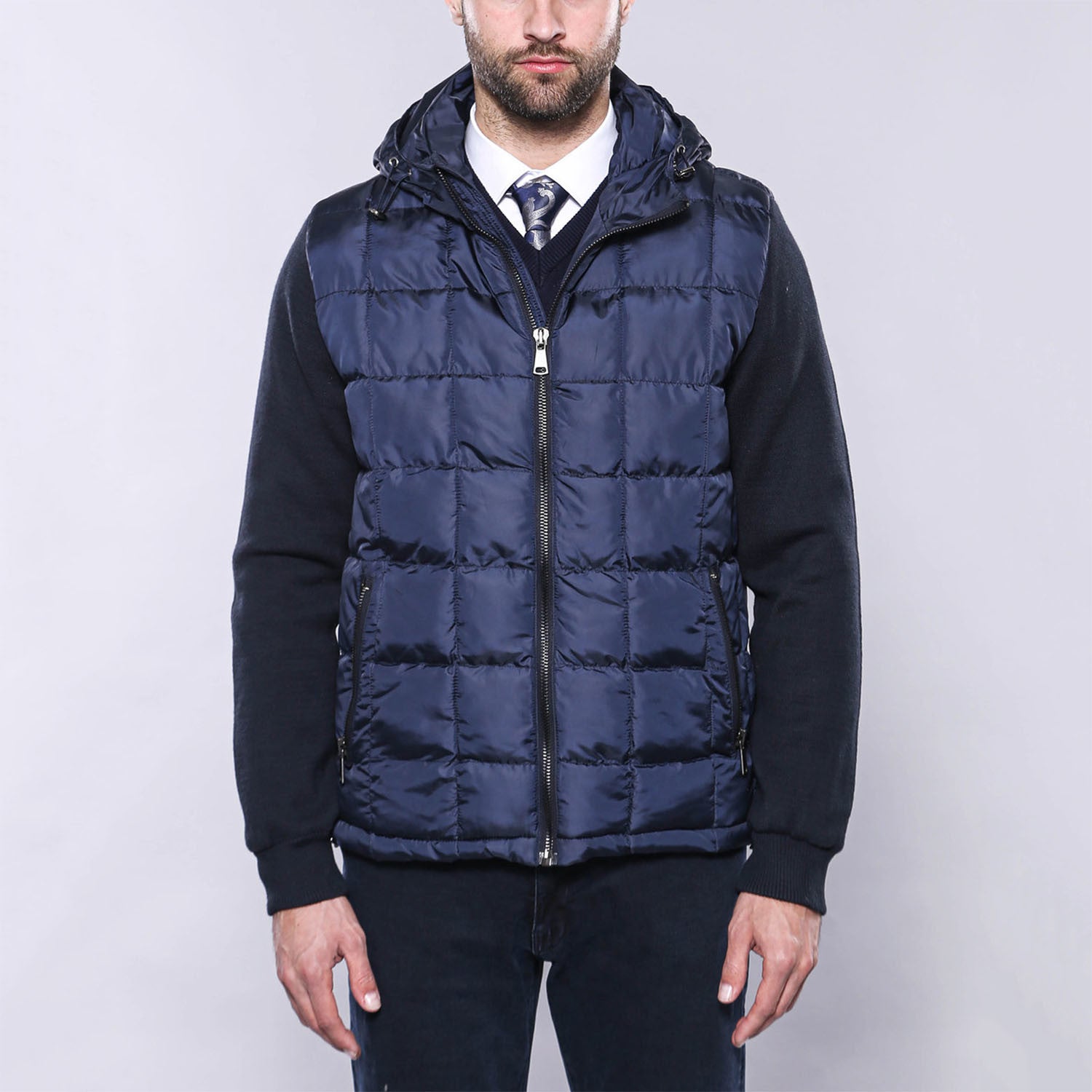 Hooded Slim-Fit Quilted Coat // Navy