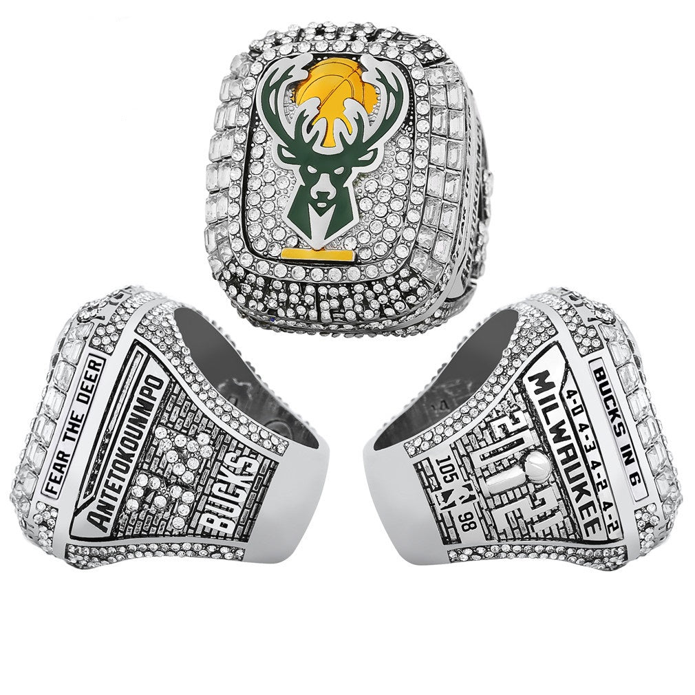 2021 Milwaukee Bucks Championship Ring and Trophy – #34 Tribute Commemorative Replica