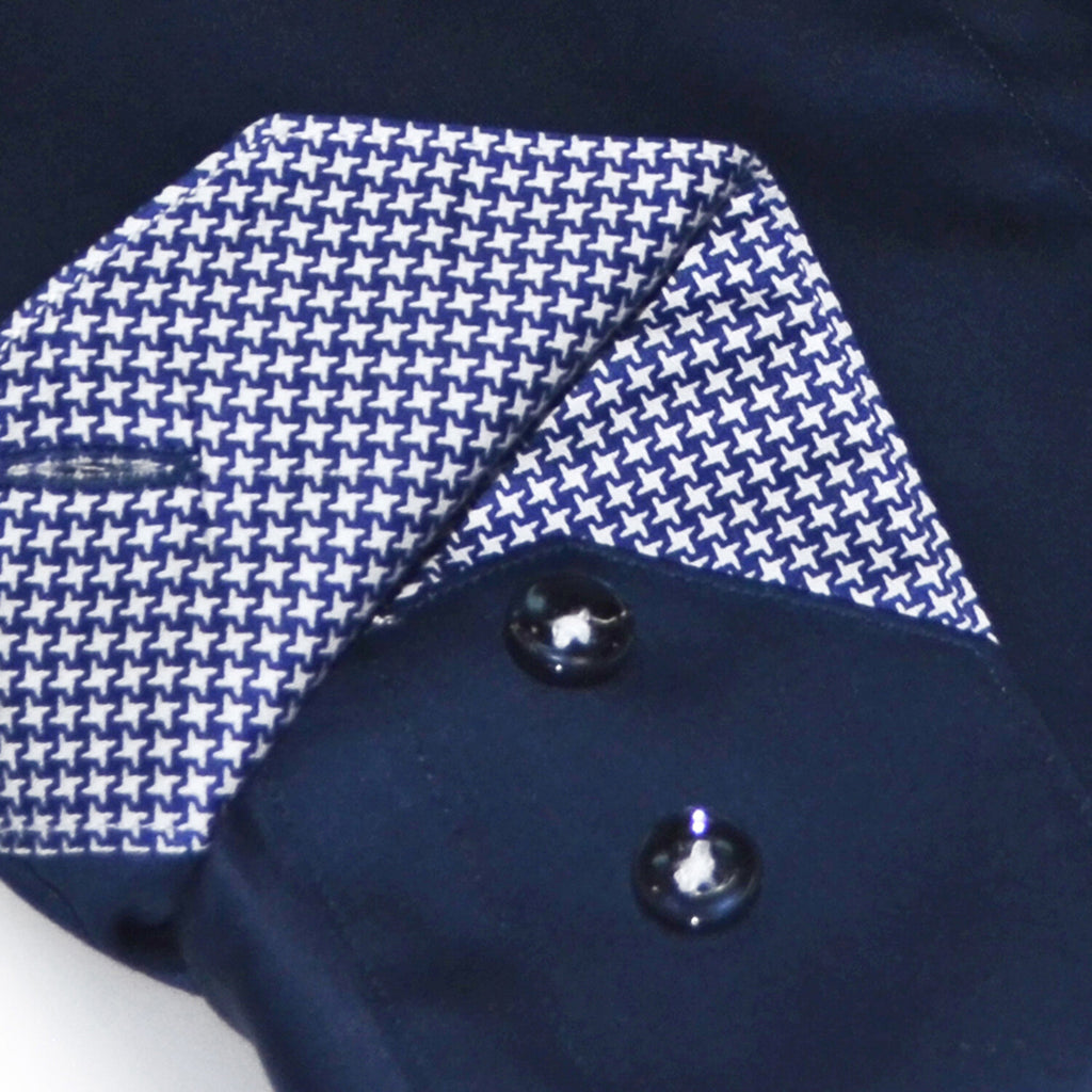 Contrast Collar & Cuff Button Up // Navy + Nailshead White Trim