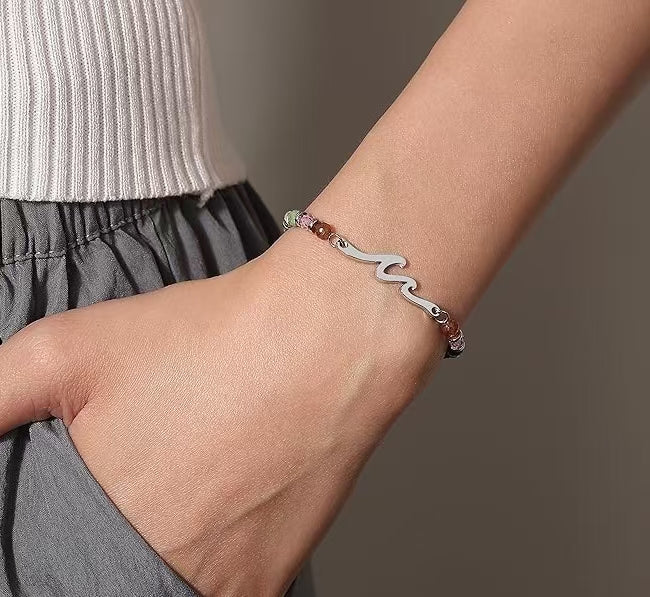 Ocean Wave Bracelet – Adjustable Beaded Bracelet with Wave Charm, Perfect Gift for Her