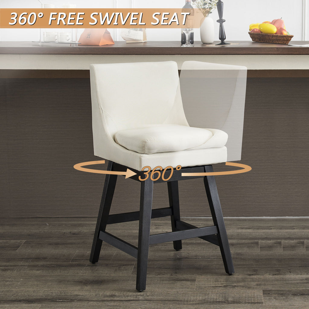Upholstered Swivel Bar Stools With (Set of 2) - Cream White