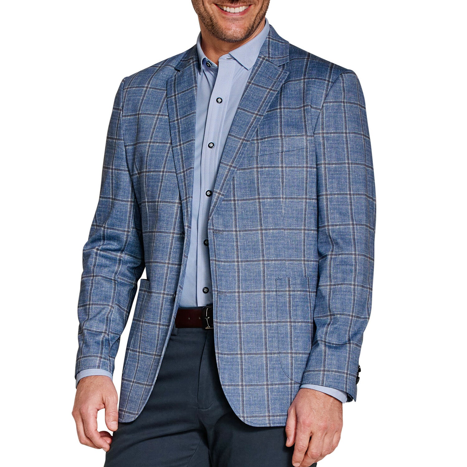 XC Flex Pinnacle Knit Blazer // Blue / Tan Shadow Plaid