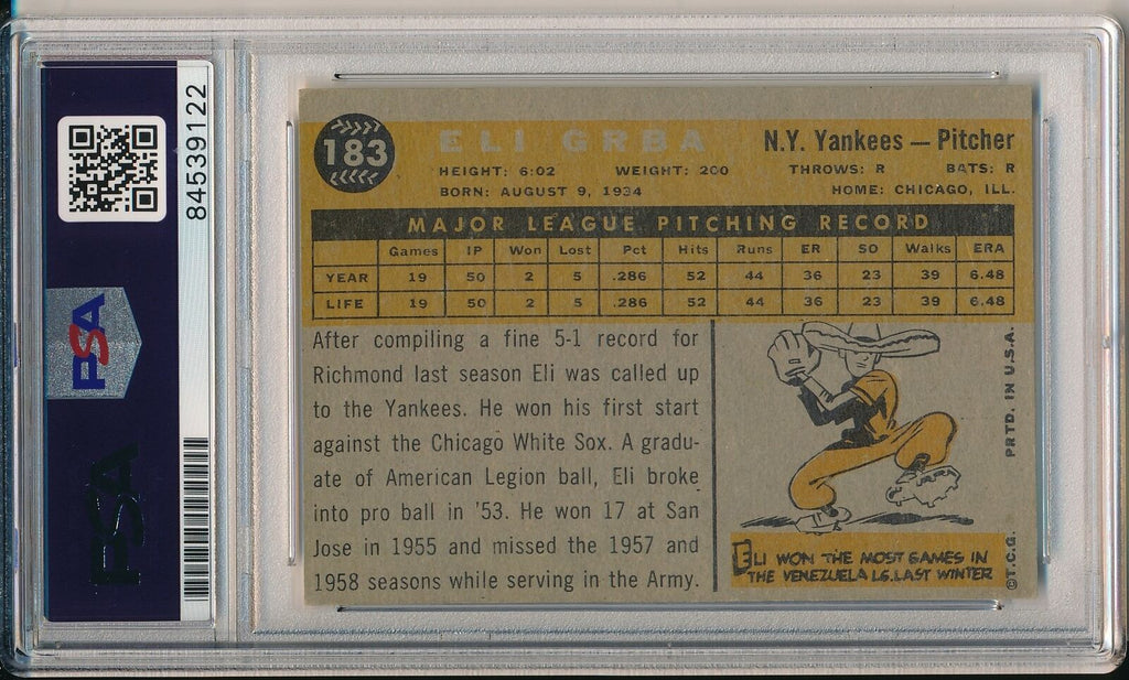 Eli Grba Yankees Signed/Autographed 1960 TOPPS Card #183 PSA/DNA 166820