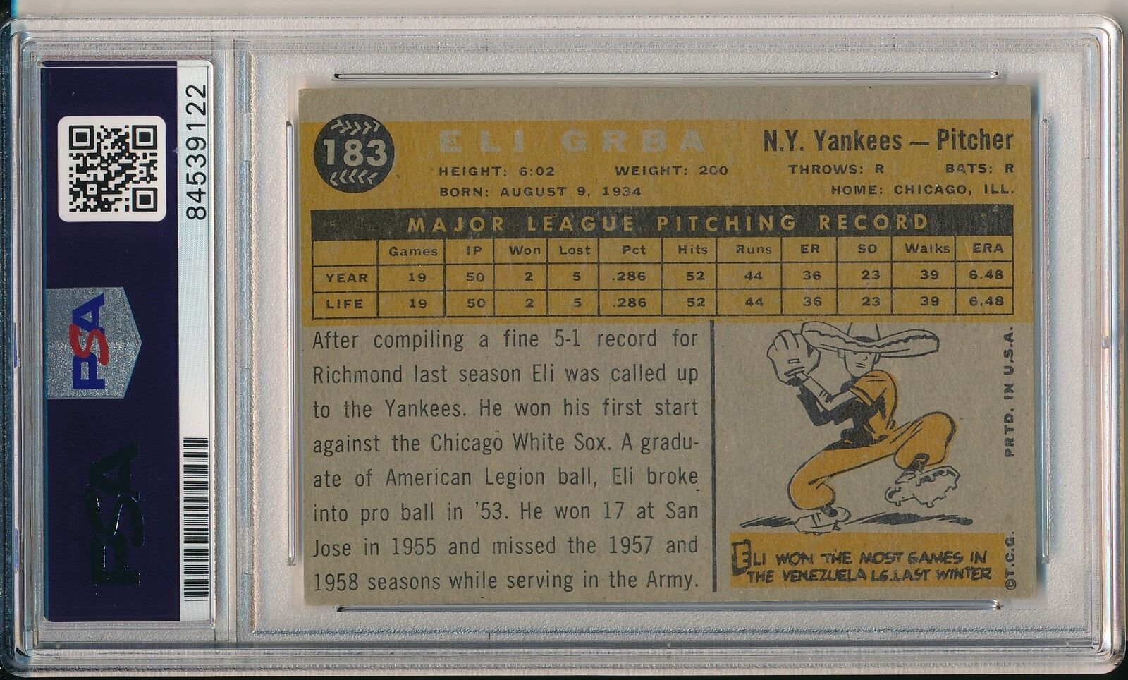Eli Grba Yankees Signed/Autographed 1960 TOPPS Card #183 PSA/DNA 166820